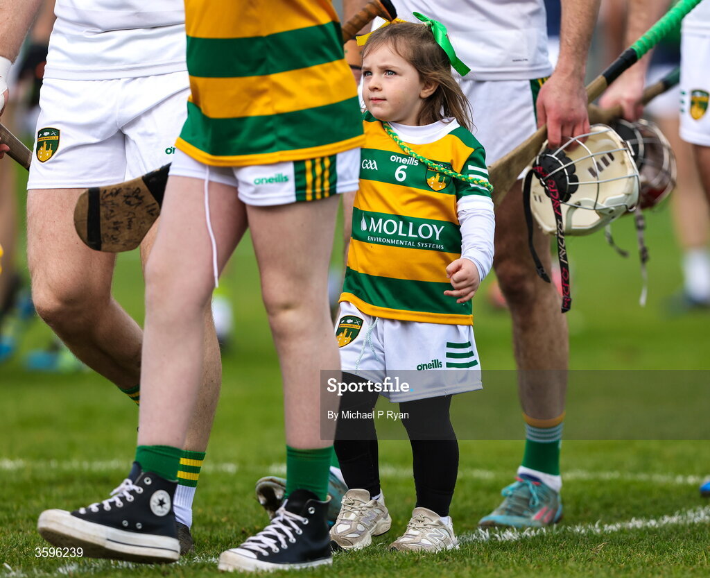 18 October 2026; Nellie McDonald daughter of Chris McDonald of Ballinamere during the parade before the Offaly County Senior Club Hurling Championship final match between Kilcormac - Killoughey and Ballinamerey at Glenisk O'Connor Park in Tullamore, Offaly. Photo by Michael P Ryan/Sportsfile