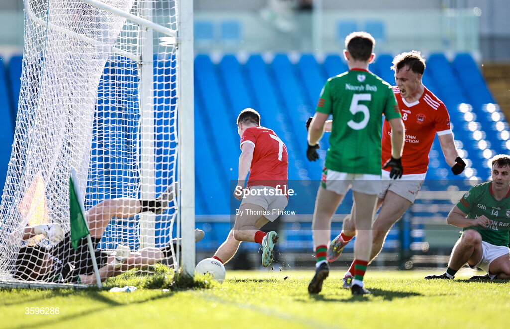 18 October 2026; David Murray of Pádraig Pearses, back, scores his side's first goal during the Roscommon County Senior Club Football Championship final match between Pádraig Pearses and St Brigid's at King & Moffatt Dr Hyde Park in Roscommon. Photo by Thomas Flinkow/Sportsfile