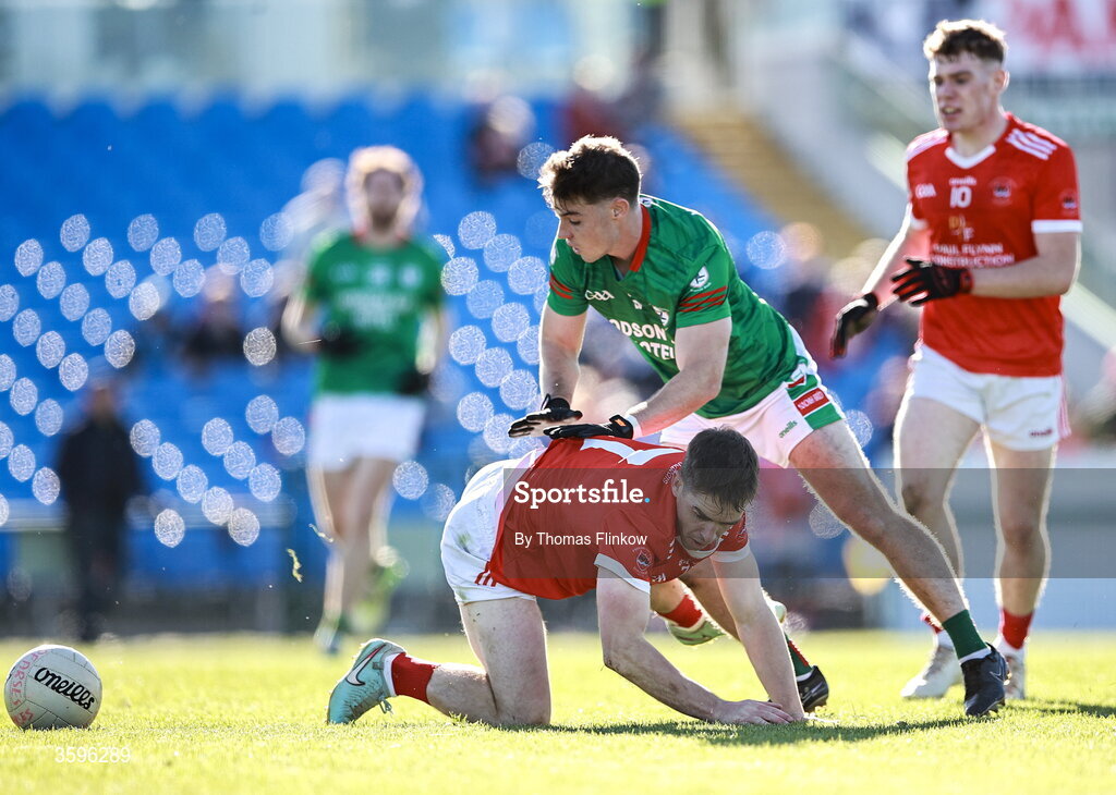 18 October 2026; David Murray of Pádraig Pearses in action against Bobby Nugent of St Brigid's during the Roscommon County Senior Club Football Championship final match between Pádraig Pearses and St Brigid's at King & Moffatt Dr Hyde Park in Roscommon. Photo by Thomas Flinkow/Sportsfile