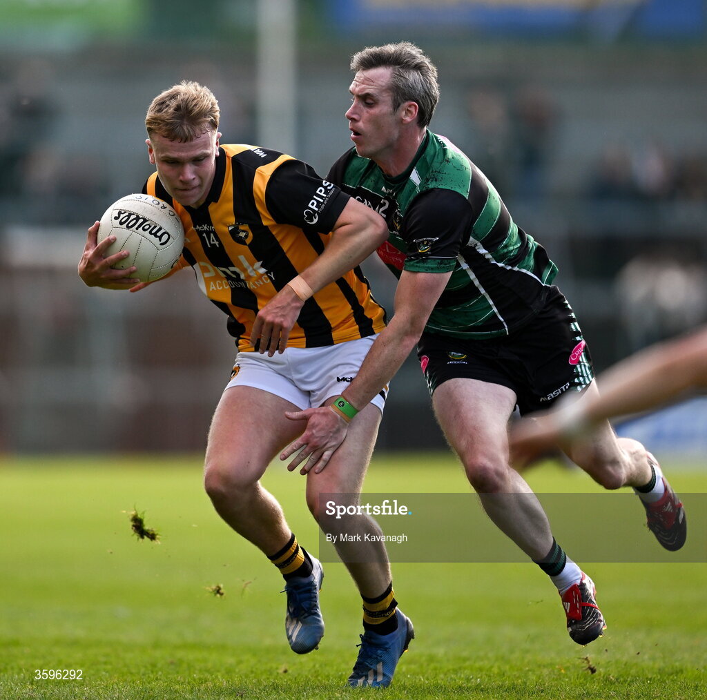 18 October 2026; Aaron O'Neill of Crossmaglen Rangers in action against Ciaran O'Hanlon of Killeavy St Moninna during the Armagh County Senior Club Football Championship final match between Killeavy St Moninna and Crossmaglen Rangers at BOX-IT Athletic Grounds in Armagh. Photo by Mark Kavanagh/Sportsfile