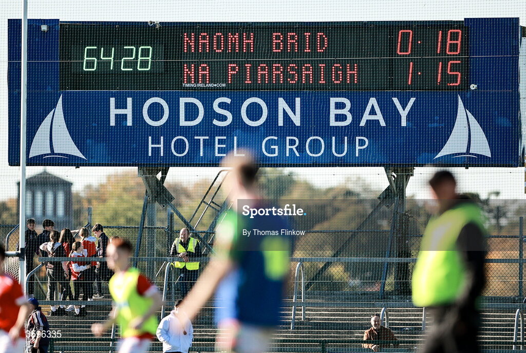 18 October 2026; A general view of the scoreboard at full-time in the Roscommon County Senior Club Football Championship final match between Pádraig Pearses and St Brigid's at King & Moffatt Dr Hyde Park in Roscommon. Photo by Thomas Flinkow/Sportsfile
