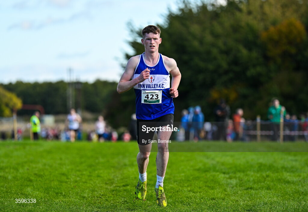 18 October 2026; Odhran McBrearty of Finn Valley AC, Donegal, on his way to finishing second in the U20 Men 6000m during the Autumn Open Cross Country International at the Sport Ireland Campus in Dublin. Photo by Sam Barnes/Sportsfile