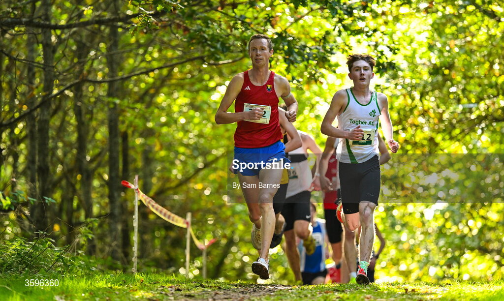 18 October 2026; Sean Doyle of Cork City AC, left, on his way to winning the Master Men 7500m during the Autumn Open Cross Country International at the Sport Ireland Campus in Dublin. Photo by Sam Barnes/Sportsfile