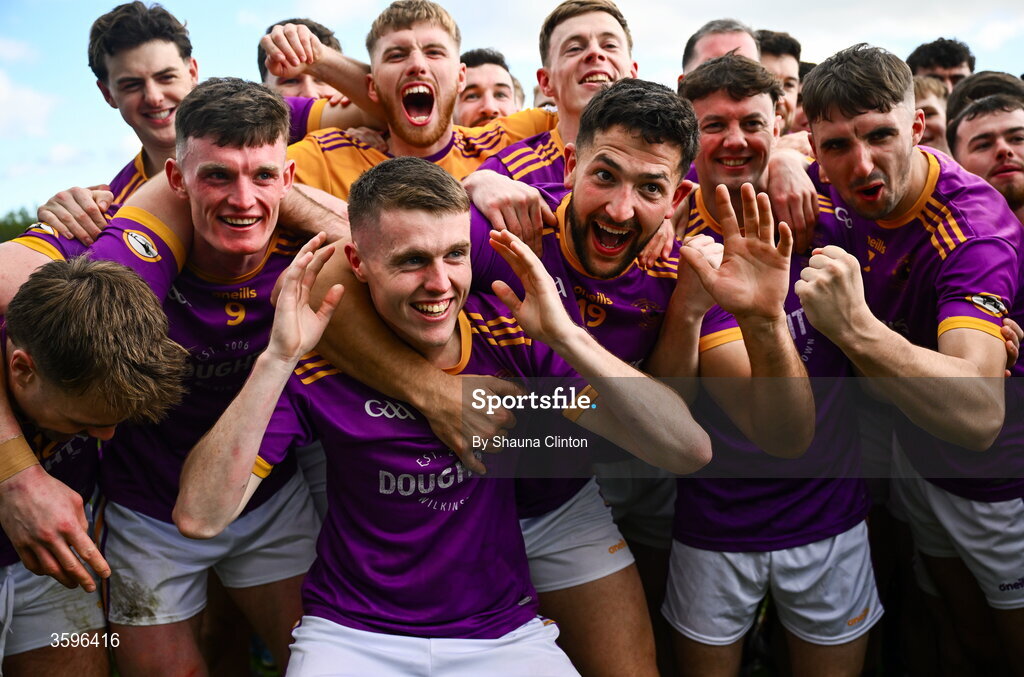 18 October 2026; Wolfe Tones players, including Kyle Moran, centre, celebrate after their side's victory in the Meath County Senior Club Football Championship final match between Wolfe Tones and Donaghmore/ Ashbourne at Donaghmore-Ashbourne GAA Club in Ashbourne, Meath. Photo by Shauna Clinton/Sportsfile