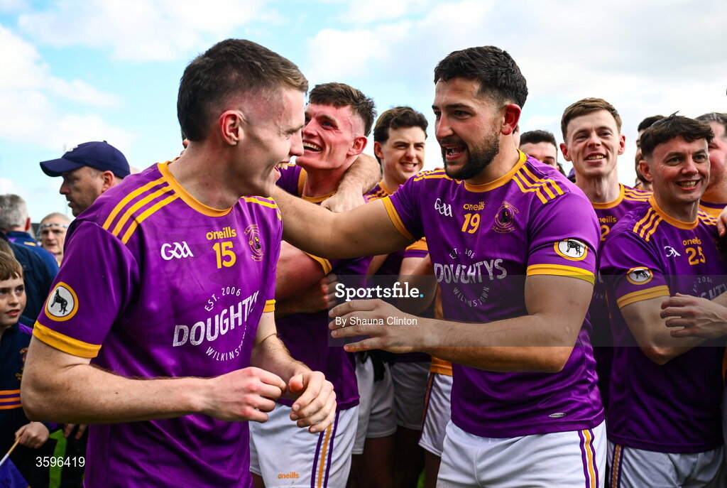18 October 2026; Wolfe Tones players, including Kyle Moran, centre left, and Padraic Diamond, centre right, celebrate after their side's victory in the Meath County Senior Club Football Championship final match between Wolfe Tones and Donaghmore/ Ashbourne at Donaghmore-Ashbourne GAA Club in Ashbourne, Meath. Photo by Shauna Clinton/Sportsfile