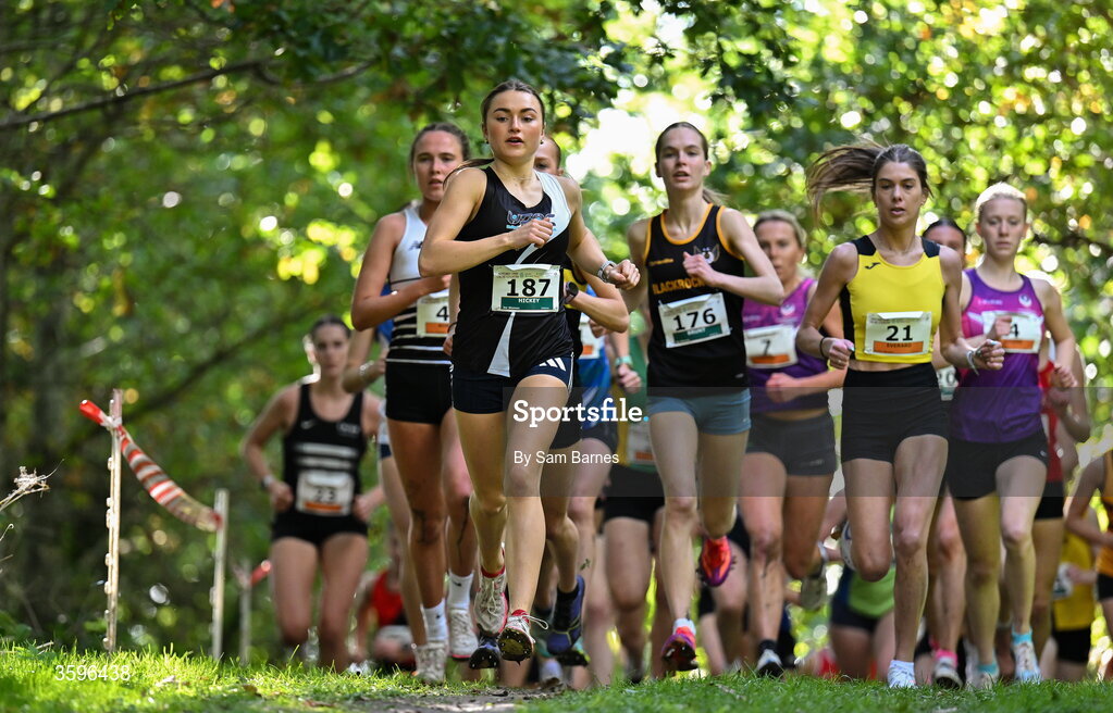 18 October 2026; Emma Hickey of United Striders AC, leads the field whilst competing in the U20 Women 4500m during the Autumn Open Cross Country International at the Sport Ireland Campus in Dublin. Photo by Sam Barnes/Sportsfile