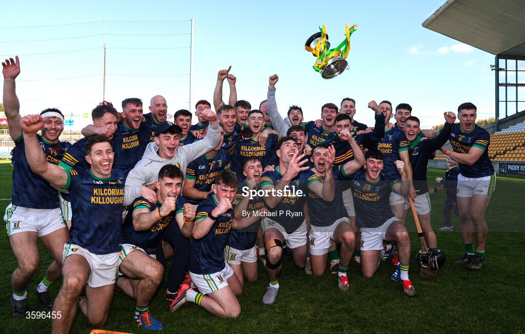 18 October 2026; Kilcormac - Killoughey players celebrate with the Sean Robbins Cup after the Offaly County Senior Club Hurling Championship final match between Kilcormac - Killoughey and Ballinamerey at Glenisk O'Connor Park in Tullamore, Offaly. Photo by Michael P Ryan/Sportsfile