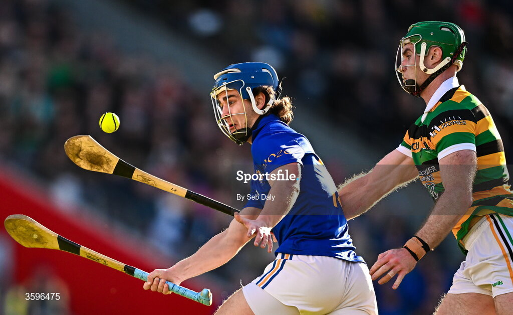 18 October 2026; Sam Cunningham of St Finbarr’s in action against Luke Horgan of Glen Rovers during the Cork County Premier Senior Club Hurling Championship final match between Glen Rovers and St Finbarr's at SuperValu Páirc Uí Chaoimh in Cork. Photo by Seb Daly/Sportsfile