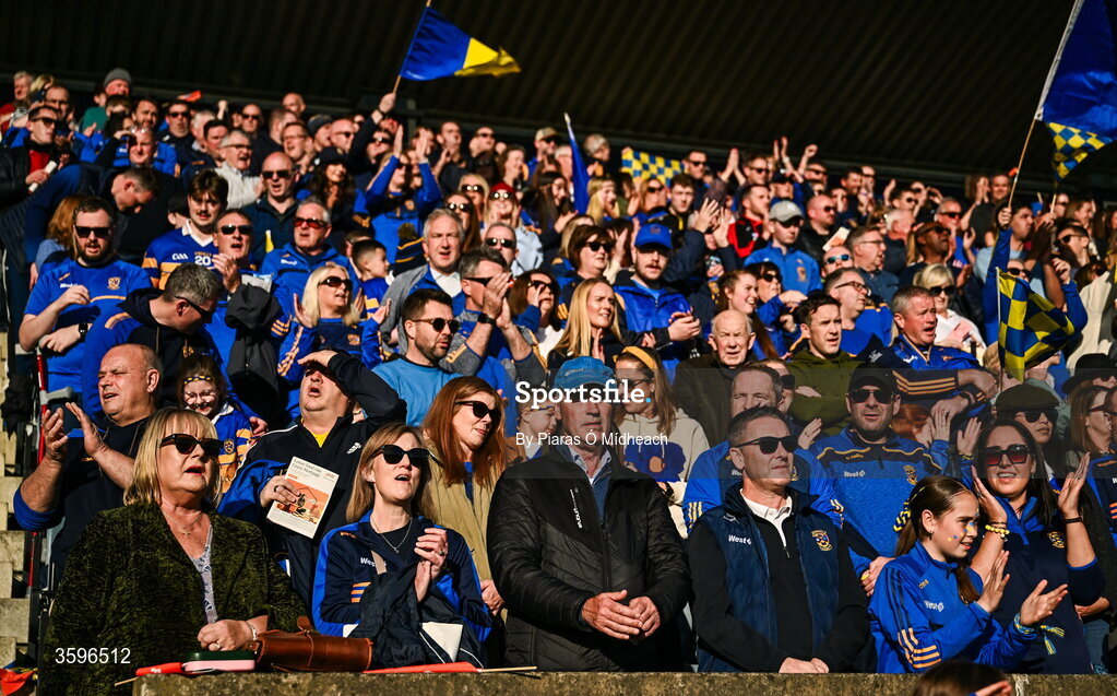 18 October 2026; Castleknock supporters at the PTSB Dublin County Senior Club Football Championship final match between Castleknock and Cuala at Parnell Park in Dublin. Photo by Piaras Ó Mídheach/Sportsfile
