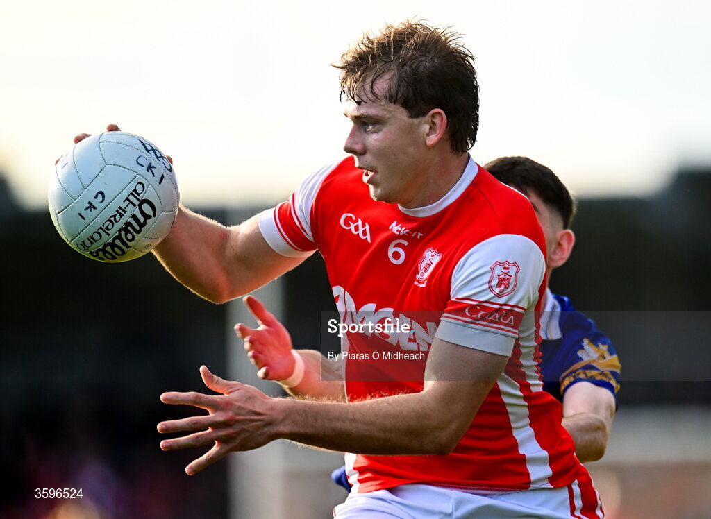 18 October 2026; Charlie McMorrow of Cuala in action against Eoin Sawyer of Castleknock during the PTSB Dublin County Senior Club Football Championship final match between Castleknock and Cuala at Parnell Park in Dublin. Photo by Piaras Ó Mídheach/Sportsfile