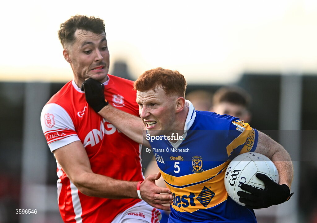 18 October 2026; Rob Shaw of Castleknock in action against Peter Duffy of Cuala during the PTSB Dublin County Senior Club Football Championship final match between Castleknock and Cuala at Parnell Park in Dublin. Photo by Piaras Ó Mídheach/Sportsfile