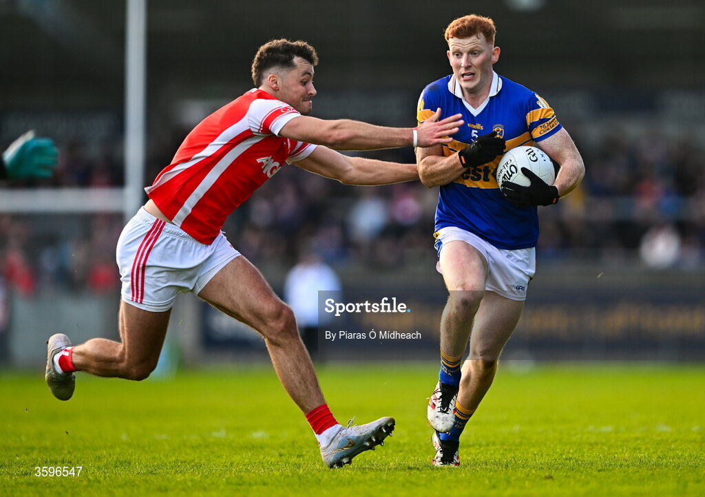 18 October 2026; Rob Shaw of Castleknock in action against Peter Duffy of Cuala during the PTSB Dublin County Senior Club Football Championship final match between Castleknock and Cuala at Parnell Park in Dublin. Photo by Piaras Ó Mídheach/Sportsfile