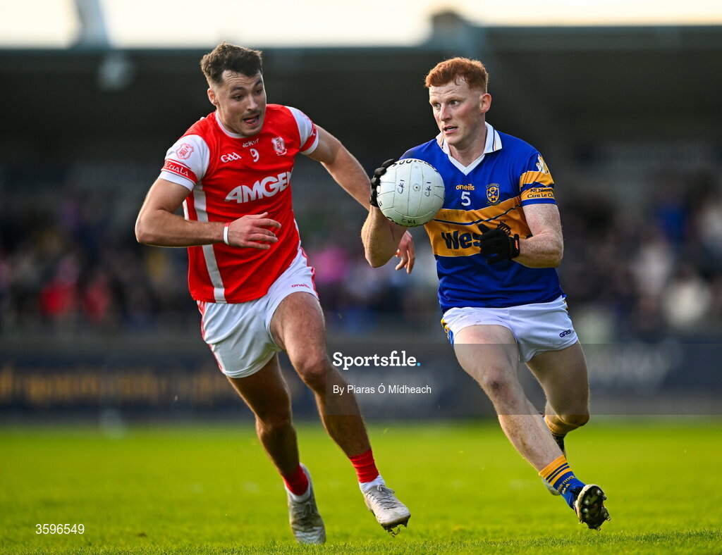 18 October 2026; Rob Shaw of Castleknock in action against Peter Duffy of Cuala during the PTSB Dublin County Senior Club Football Championship final match between Castleknock and Cuala at Parnell Park in Dublin. Photo by Piaras Ó Mídheach/Sportsfile