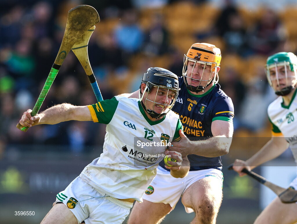 18 October 2026; Mike O'Brien of Ballinamere in action against Cillian Kiely of Kilcormac-Killoughey during the Offaly County Senior Club Hurling Championship final match between Kilcormac - Killoughey and Ballinamerey at Glenisk O'Connor Park in Tullamore, Offaly. Photo by Michael P Ryan/Sportsfile