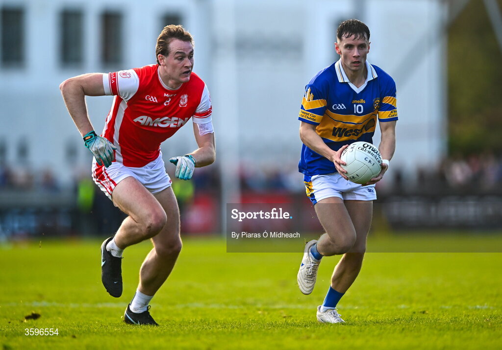 18 October 2026; Ciarán Kilkenny of Castleknock in action against Cillian Dunne of Cuala during the PTSB Dublin County Senior Club Football Championship final match between Castleknock and Cuala at Parnell Park in Dublin. Photo by Piaras Ó Mídheach/Sportsfile
