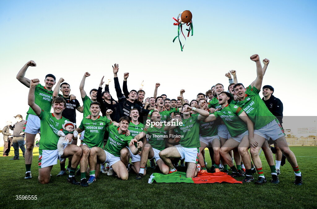 18 October 2026; St Brigid's players celebrate with the trophy after the Roscommon County Senior Club Football Championship final match between Pádraig Pearses and St Brigid's at King & Moffatt Dr Hyde Park in Roscommon. Photo by Thomas Flinkow/Sportsfile