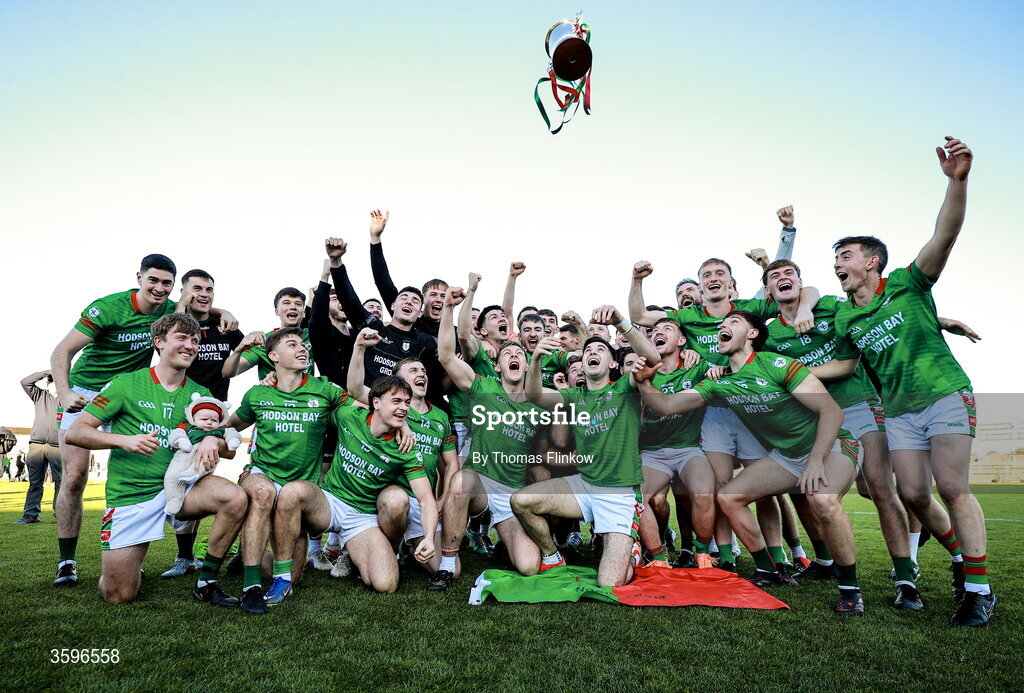 18 October 2026; St Brigid's players celebrate with the trophy after the Roscommon County Senior Club Football Championship final match between Pádraig Pearses and St Brigid's at King & Moffatt Dr Hyde Park in Roscommon. Photo by Thomas Flinkow/Sportsfile