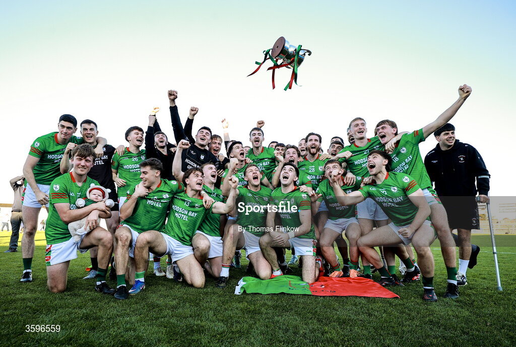 18 October 2026; St Brigid's players celebrate with the trophy after the Roscommon County Senior Club Football Championship final match between Pádraig Pearses and St Brigid's at King & Moffatt Dr Hyde Park in Roscommon. Photo by Thomas Flinkow/Sportsfile