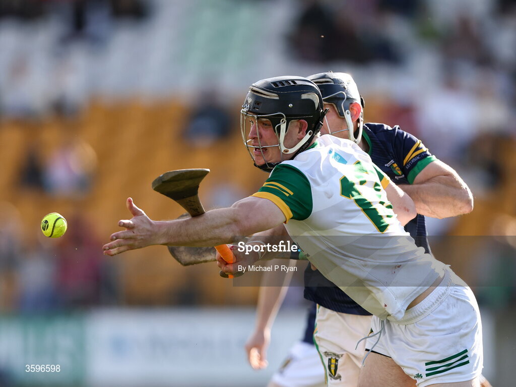 18 October 2026; Mike O'Brien of Ballinamere in action against Tom Spain of Kilcormac-Killoughey during the Offaly County Senior Club Hurling Championship final match between Kilcormac - Killoughey and Ballinamerey at Glenisk O'Connor Park in Tullamore, Offaly. Photo by Michael P Ryan/Sportsfile