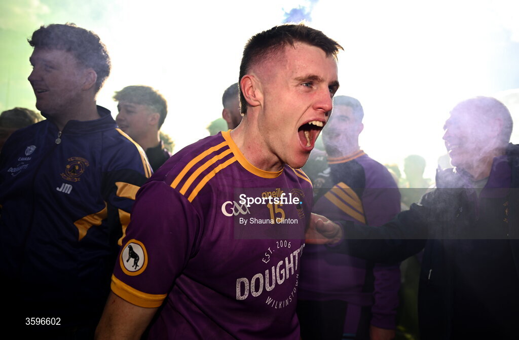 18 October 2026; Kyle Moran of Wolfe Tones celebrates after his side's victory in the Meath County Senior Club Football Championship final match between Wolfe Tones and Donaghmore/ Ashbourne at Donaghmore-Ashbourne GAA Club in Ashbourne, Meath. Photo by Shauna Clinton/Sportsfile