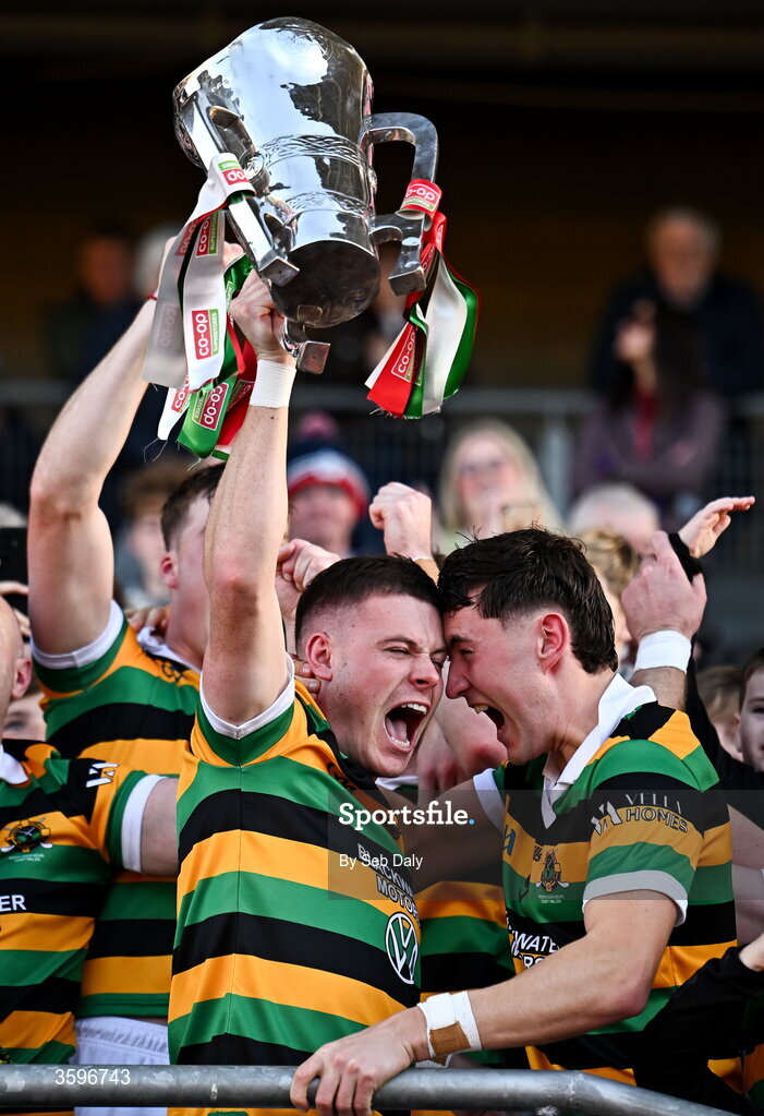 18 October 2026; Glen Rovers captain Adam Lynch lifts the Seán Óg Murphy Cup alongside teammate Eoin Varian after their side's victory in the Cork County Premier Senior Club Hurling Championship final match between Glen Rovers and St Finbarr's at SuperValu Páirc Uí Chaoimh in Cork. Photo by Seb Daly/Sportsfile