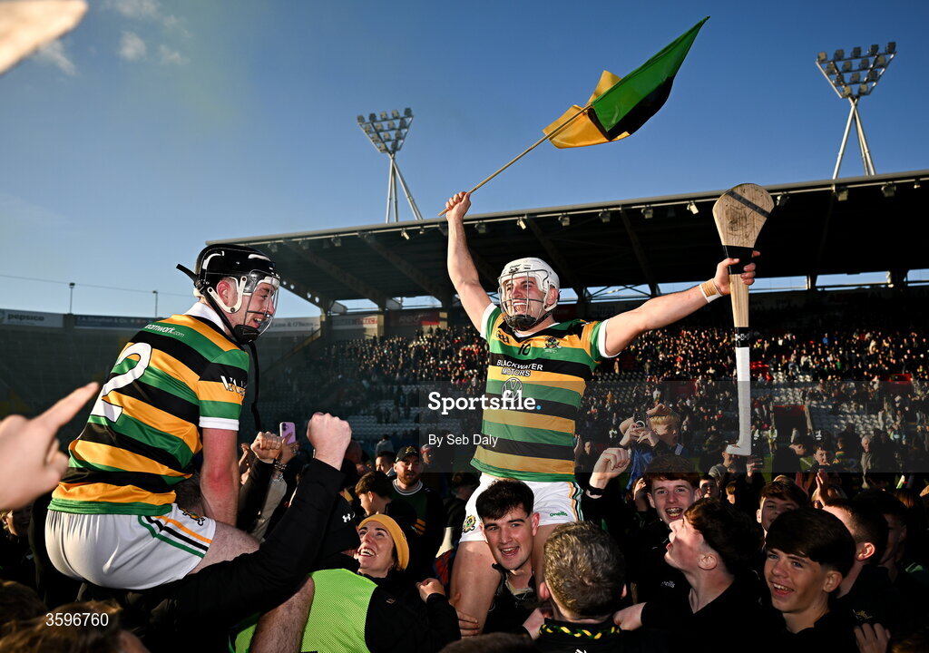 18 October 2026; Glen Rovers players Lee Quilligan, right, and Liam Coughlan celebrate with supporters after their side's victory in the Cork County Premier Senior Club Hurling Championship final match between Glen Rovers and St Finbarr's at SuperValu Páirc Uí Chaoimh in Cork. Photo by Seb Daly/Sportsfile