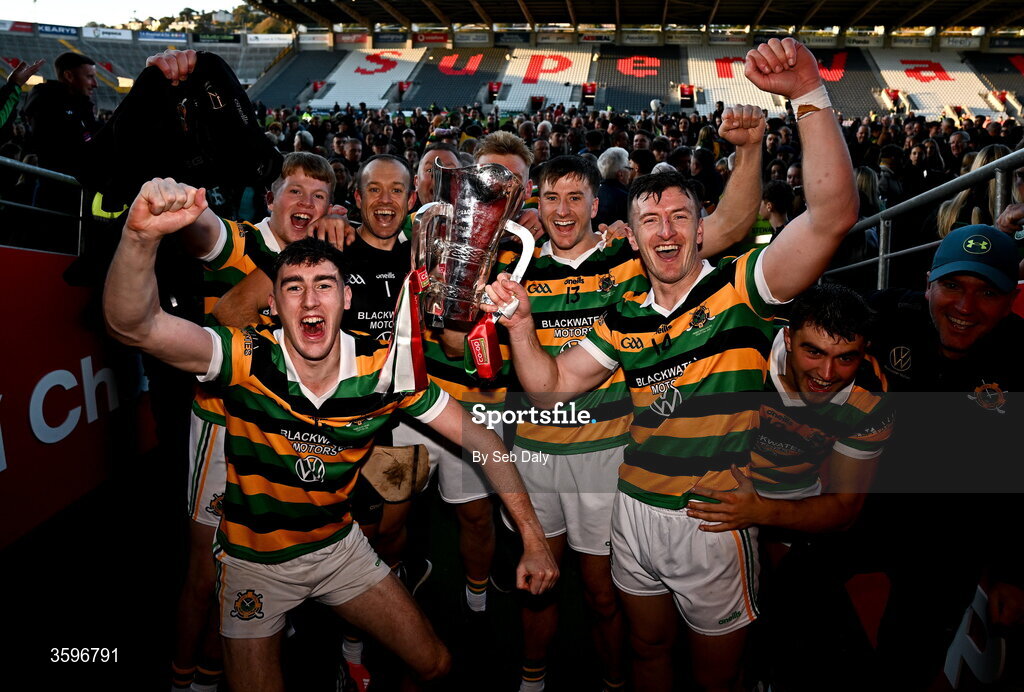 18 October 2026; Glen Rovers players celebrate with the Seán Óg Murphy Cup after their side's victory in the Cork County Premier Senior Club Hurling Championship final match between Glen Rovers and St Finbarr's at SuperValu Páirc Uí Chaoimh in Cork. Photo by Seb Daly/Sportsfile