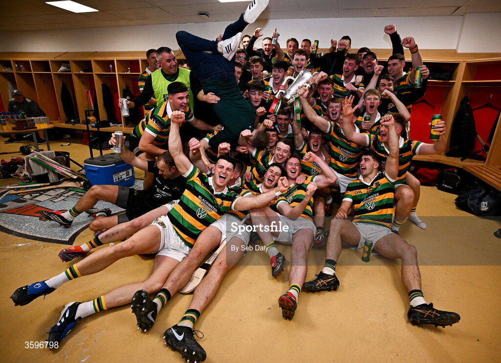 18 October 2026; Glen Rovers players celebrate in the dressing room with the Seán Óg Murphy Cup after their side's victory in the Cork County Premier Senior Club Hurling Championship final match between Glen Rovers and St Finbarr's at SuperValu Páirc Uí Chaoimh in Cork. Photo by Seb Daly/Sportsfile