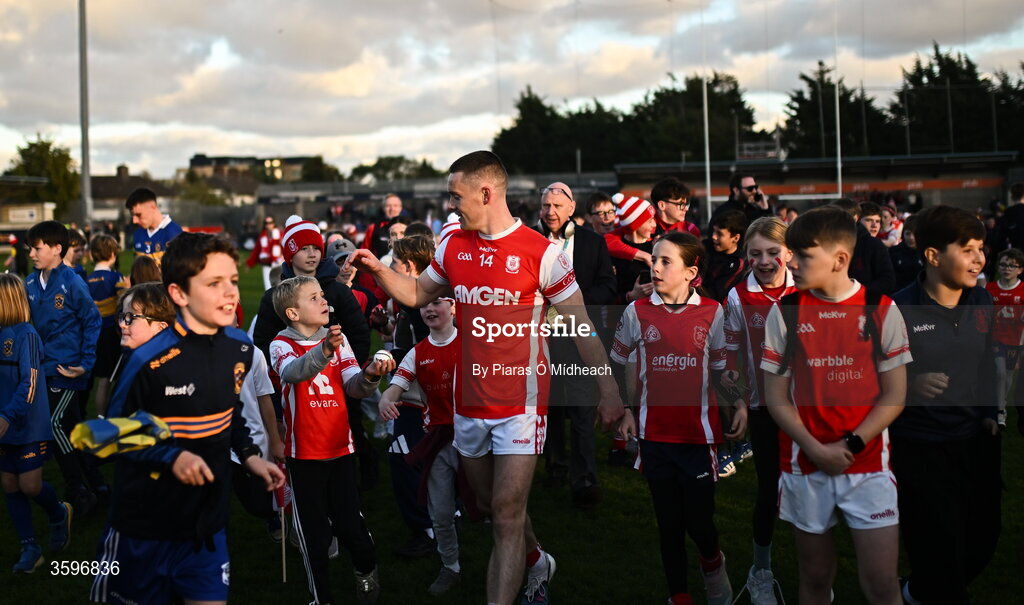 18 October 2026; Con O’Callaghan of Cuala with supporters after the PTSB Dublin County Senior Club Football Championship final match between Castleknock and Cuala at Parnell Park in Dublin. Photo by Piaras Ó Mídheach/Sportsfile