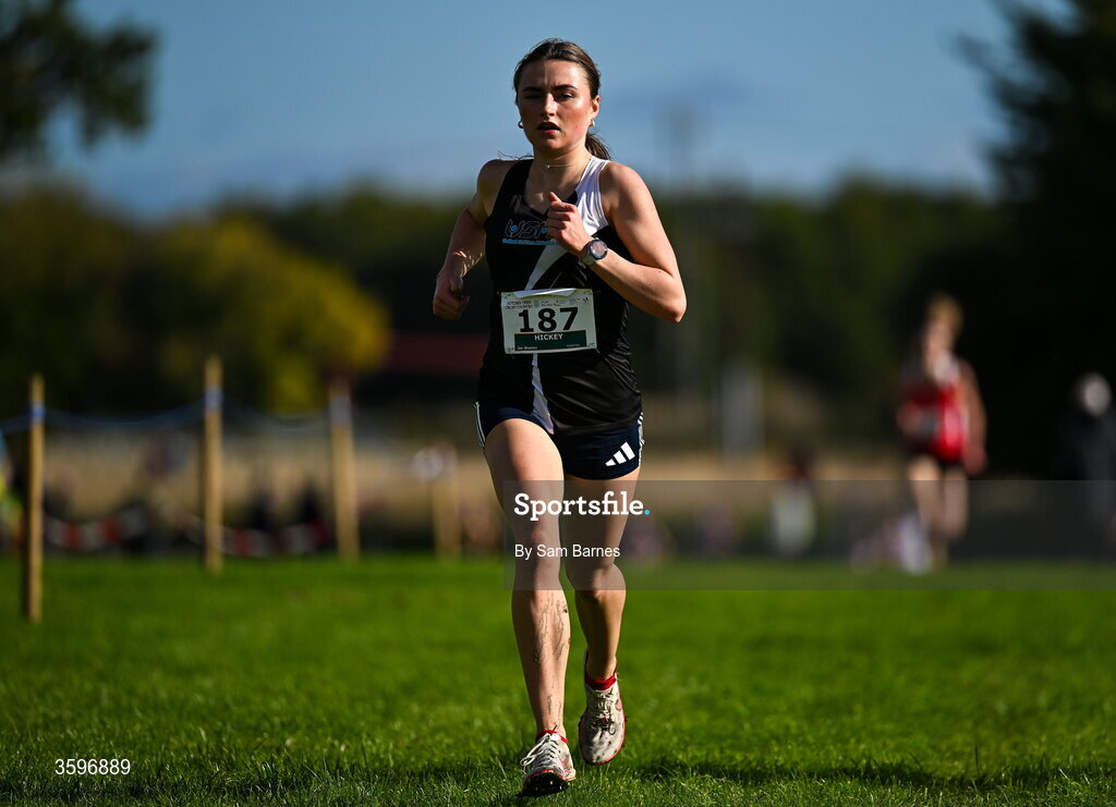 18 October 2026; Emma Hickey of United Striders AC, competing in the U20 Women 4500m during the Autumn Open Cross Country International at the Sport Ireland Campus in Dublin. Photo by Sam Barnes/Sportsfile