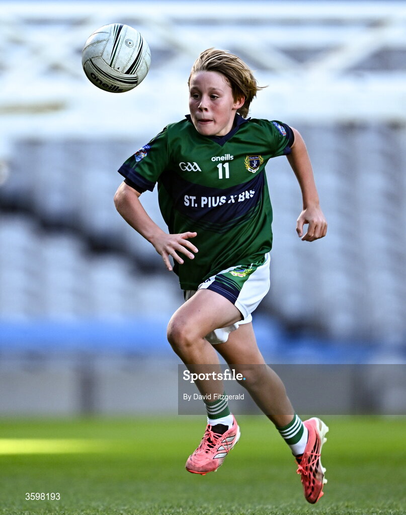 20 October 2026; Jack O'Leary of St Pius X BNS during day two of the Cumann na mBunscol 2026 Autumn Football finals match between St Pius X Boys National School and St. Helen's SNS at Croke Park in Dublin. Photo by David Fitzgerald/Sportsfile