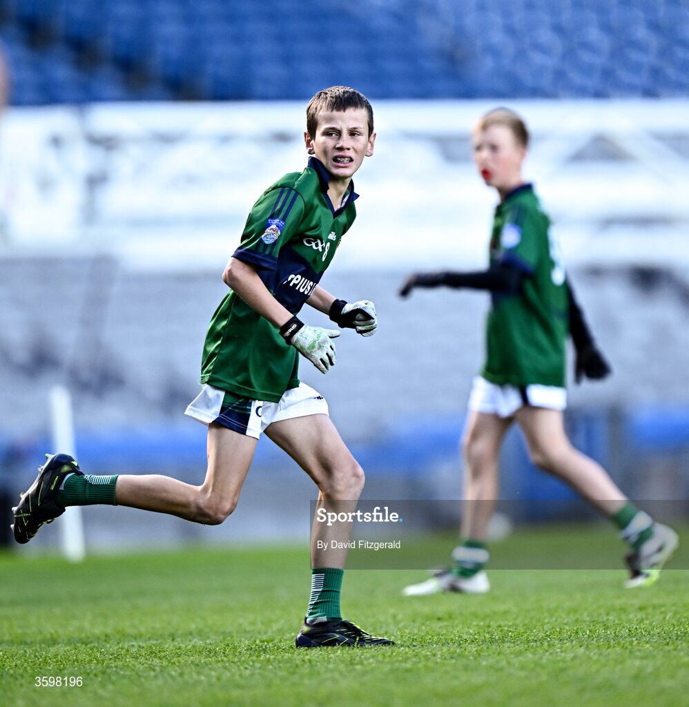 20 October 2026; Billy Sheehan of St Pius X BNS during day two of the Cumann na mBunscol 2026 Autumn Football finals match between St Pius X Boys National School and St. Helen's SNS at Croke Park in Dublin. Photo by David Fitzgerald/Sportsfile