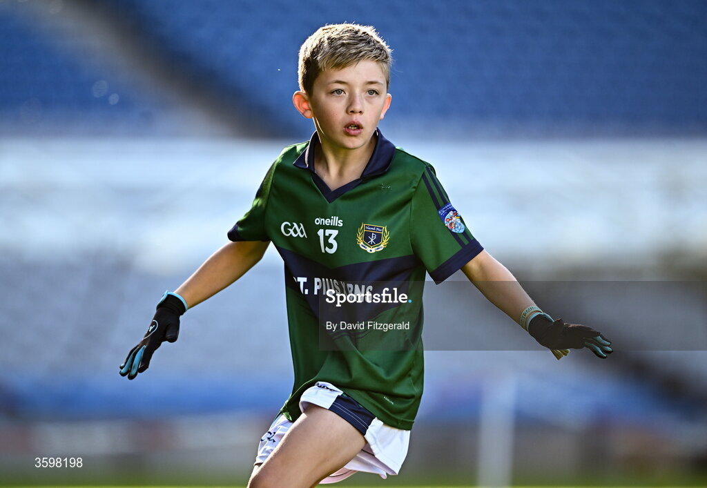 20 October 2026; Aiden Bastick of St Pius X BNS during day two of the Cumann na mBunscol 2026 Autumn Football finals match between St Pius X Boys National School and St. Helen's SNS at Croke Park in Dublin. Photo by David Fitzgerald/Sportsfile