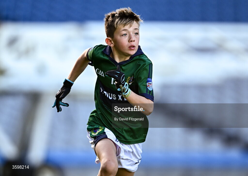 20 October 2026; Aiden Bastick of St Pius X BNS during day two of the Cumann na mBunscol 2026 Autumn Football finals match between St Pius X Boys National School and St. Helen's SNS at Croke Park in Dublin. Photo by David Fitzgerald/Sportsfile