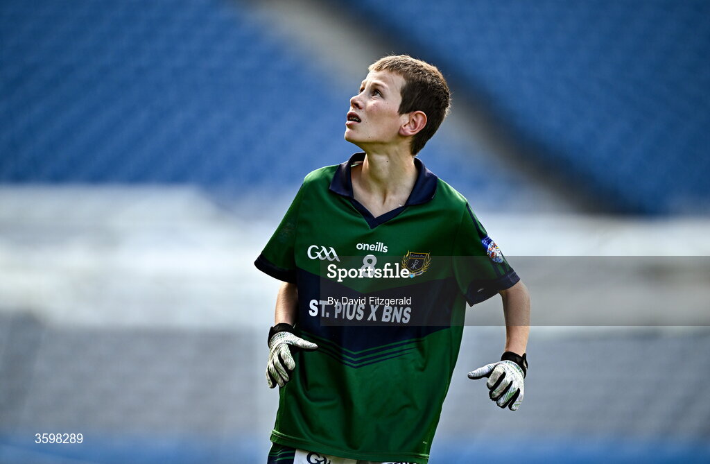 20 October 2026; Billy Sheehan of St Pius X BNS during day two of the Cumann na mBunscol 2026 Autumn Football finals match between St Pius X Boys National School and St. Helen's SNS at Croke Park in Dublin. Photo by David Fitzgerald/Sportsfile