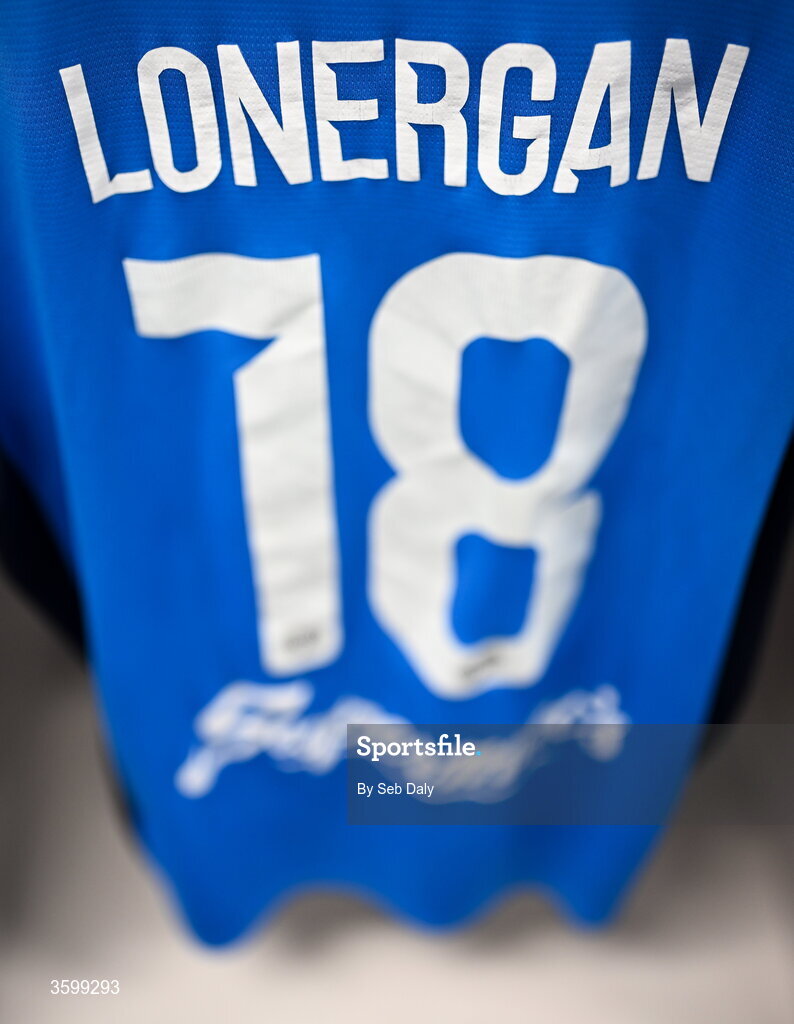 23 October 2026; The jersey of Waterford's Tommy Lonergan hangs in the dressing room before the SSE Airtricity Men's Premier Division match between Waterford and Drogheda United at RSC in Waterford. Photo by Seb Daly/Sportsfile