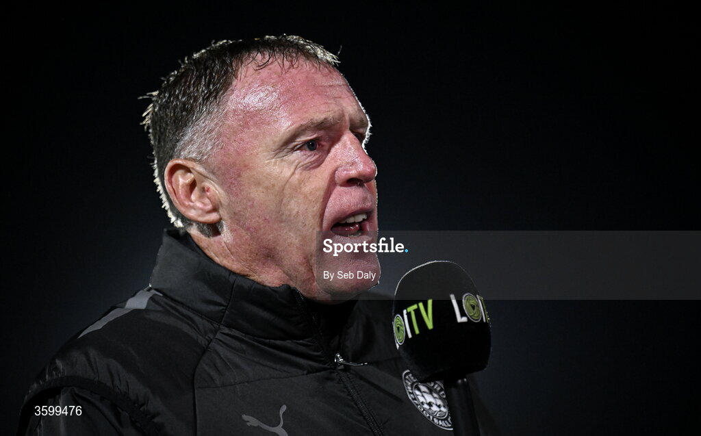 23 October 2026; Waterford head coach Graham Coughlan is interviewed before the SSE Airtricity Men's Premier Division match between Waterford and Drogheda United at RSC in Waterford. Photo by Seb Daly/Sportsfile