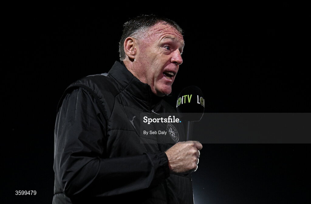 23 October 2026; Waterford head coach Graham Coughlan is interviewed before the SSE Airtricity Men's Premier Division match between Waterford and Drogheda United at RSC in Waterford. Photo by Seb Daly/Sportsfile