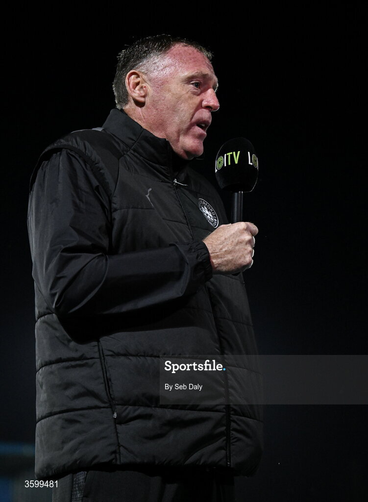 23 October 2026; Waterford head coach Graham Coughlan is interviewed before the SSE Airtricity Men's Premier Division match between Waterford and Drogheda United at RSC in Waterford. Photo by Seb Daly/Sportsfile