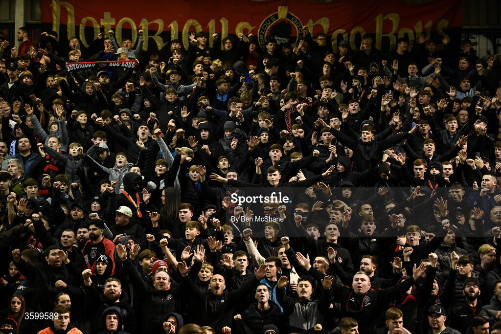 23 October 2026; Bohemians supporters before the SSE Airtricity Men's Premier Division match between Bohemians and Shelbourne at Dalymount Park in Dublin. Photo by Ben McShane/Sportsfile