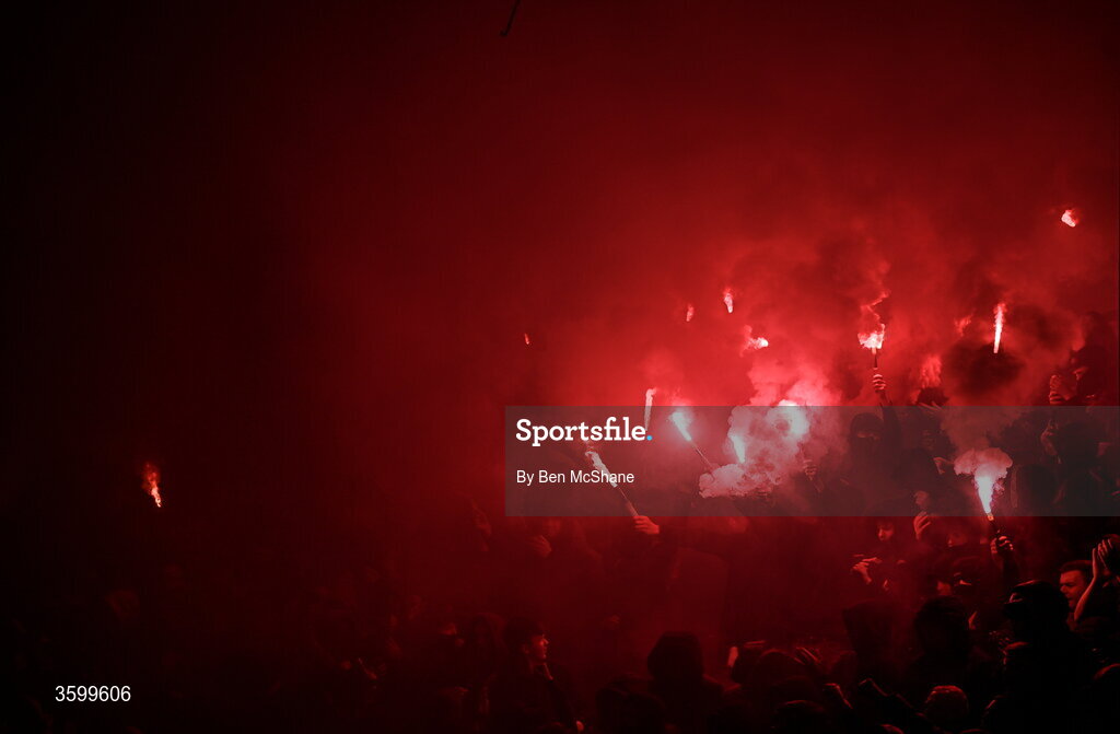 23 October 2026; Bohemians supporters before the SSE Airtricity Men's Premier Division match between Bohemians and Shelbourne at Dalymount Park in Dublin. Photo by Ben McShane/Sportsfile