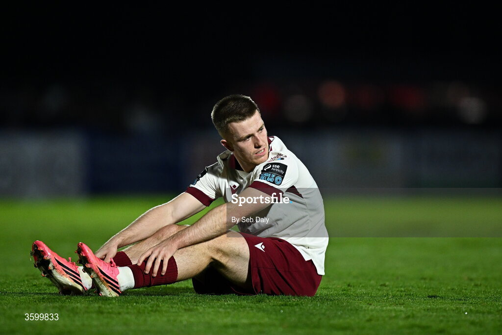 23 October 2026; Warren Davis of Drogheda United reacts during the SSE Airtricity Men's Premier Division match between Waterford and Drogheda United at RSC in Waterford. Photo by Seb Daly/Sportsfile
