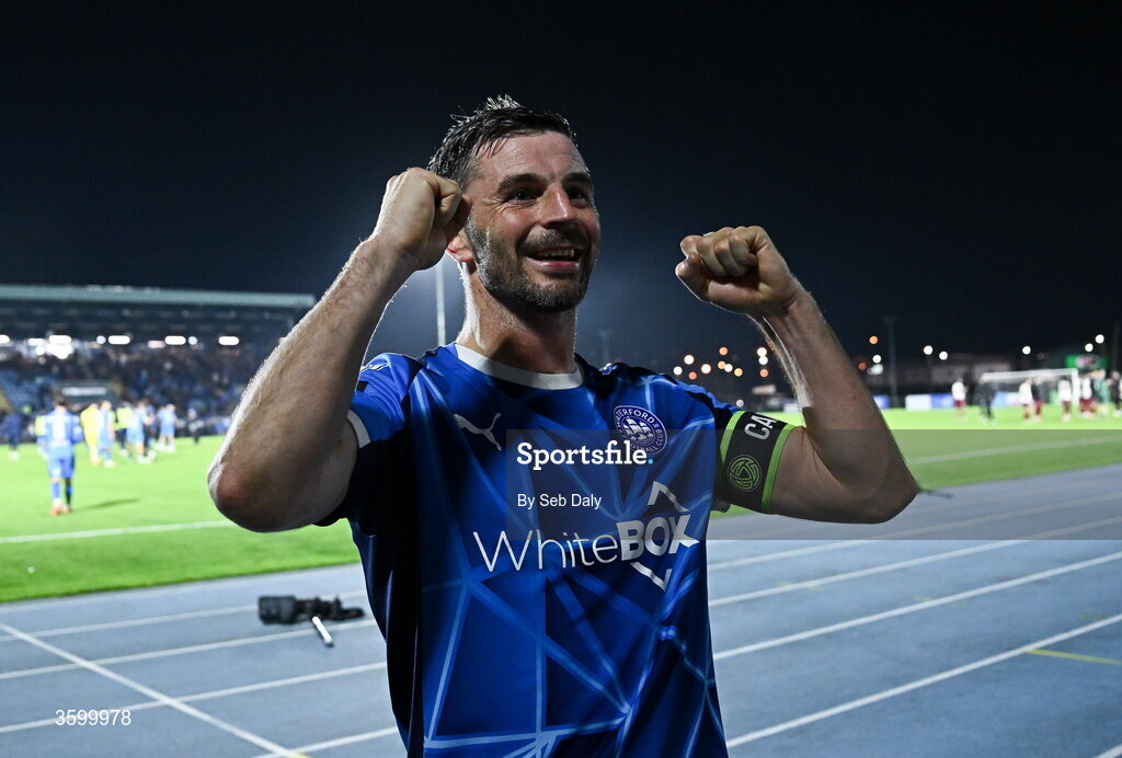 23 October 2026; Pádraig Amond of Waterford after his side's victory in the SSE Airtricity Men's Premier Division match between Waterford and Drogheda United at RSC in Waterford. Photo by Seb Daly/Sportsfile