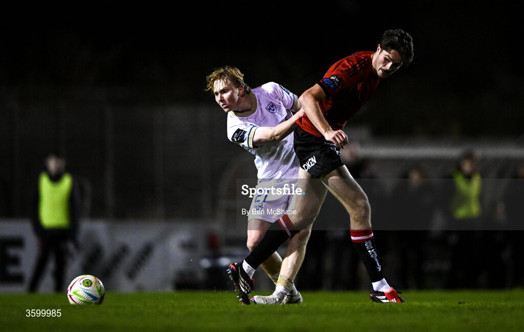 23 October 2026; Patrick Hickey of Bohemians in action against Jack Henry-Francis of Shelbourne during the SSE Airtricity Men's Premier Division match between Bohemians and Shelbourne at Dalymount Park in Dublin. Photo by Ben McShane/Sportsfile