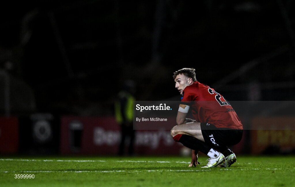 23 October 2026; Sam Todd of Bohemians reacts after the SSE Airtricity Men's Premier Division match between Bohemians and Shelbourne at Dalymount Park in Dublin. Photo by Ben McShane/Sportsfile