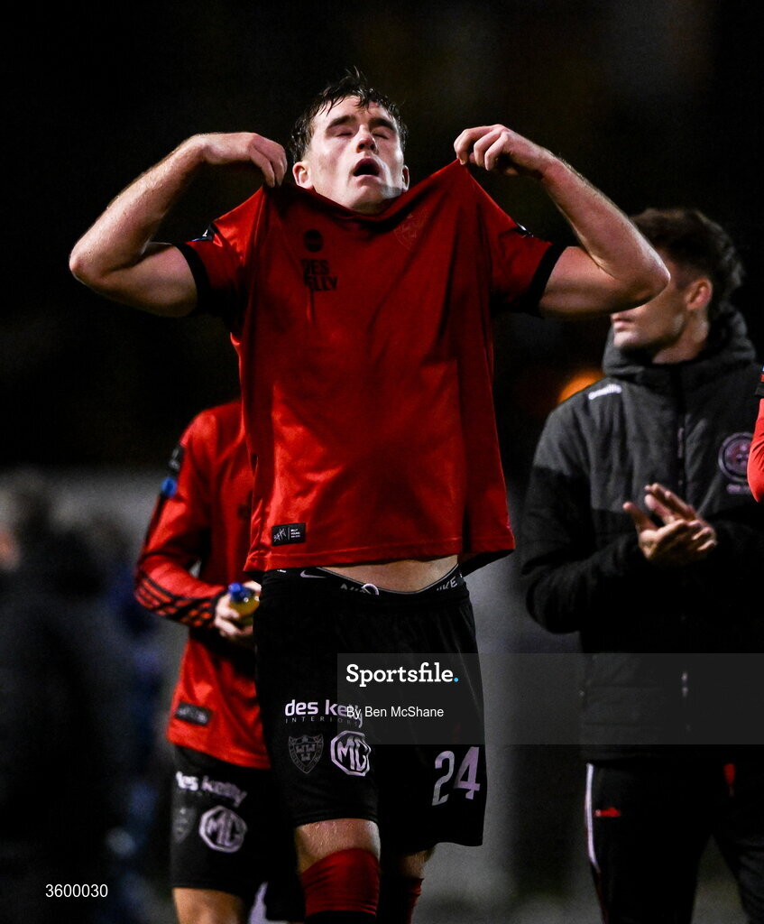23 October 2026; Cian Byrne of Bohemians reacts after the SSE Airtricity Men's Premier Division match between Bohemians and Shelbourne at Dalymount Park in Dublin. Photo by Ben McShane/Sportsfile