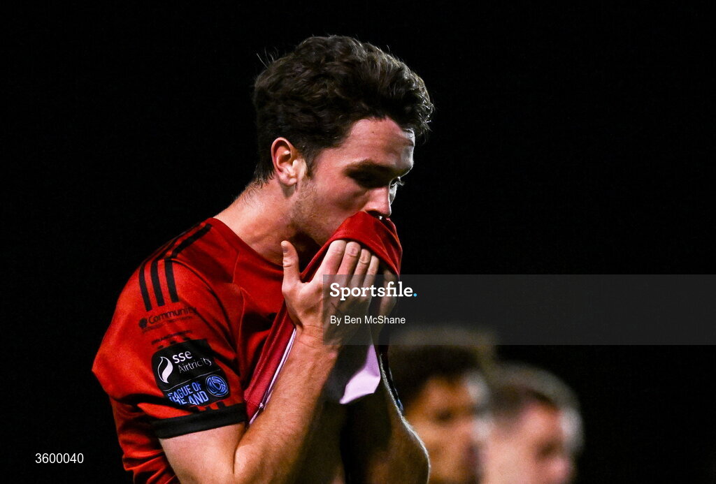 23 October 2026; Patrick Hickey of Bohemians reacts after the SSE Airtricity Men's Premier Division match between Bohemians and Shelbourne at Dalymount Park in Dublin. Photo by Ben McShane/Sportsfile