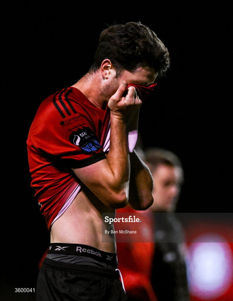23 October 2026; Patrick Hickey of Bohemians reacts after the SSE Airtricity Men's Premier Division match between Bohemians and Shelbourne at Dalymount Park in Dublin. Photo by Ben McShane/Sportsfile