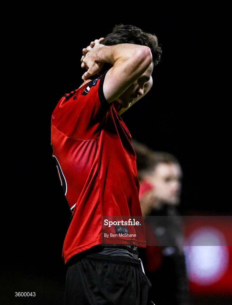 23 October 2026; Patrick Hickey of Bohemians reacts after the SSE Airtricity Men's Premier Division match between Bohemians and Shelbourne at Dalymount Park in Dublin. Photo by Ben McShane/Sportsfile