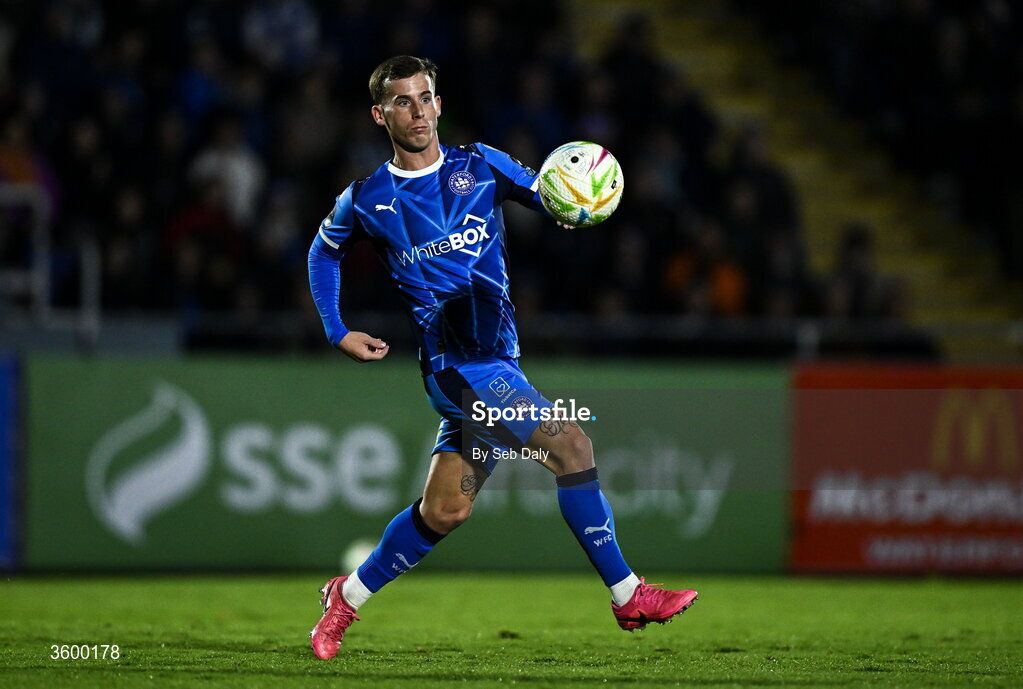 23 October 2026; Evan McLaughlin of Waterford during the SSE Airtricity Men's Premier Division match between Waterford and Drogheda United at RSC in Waterford. Photo by Seb Daly/Sportsfile